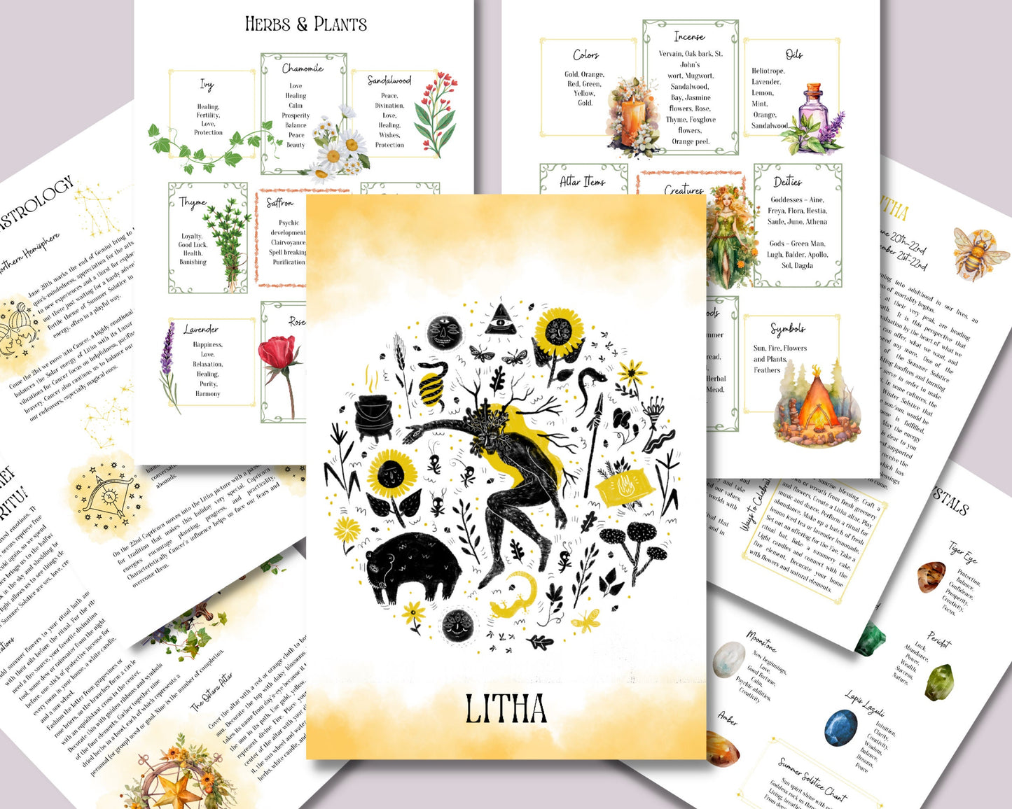 Litha Sabbat Grimoire Printable Book of Shadows, Pagan Wheel of the Year, Witchcraft BOS Pages, Wicca Ritual