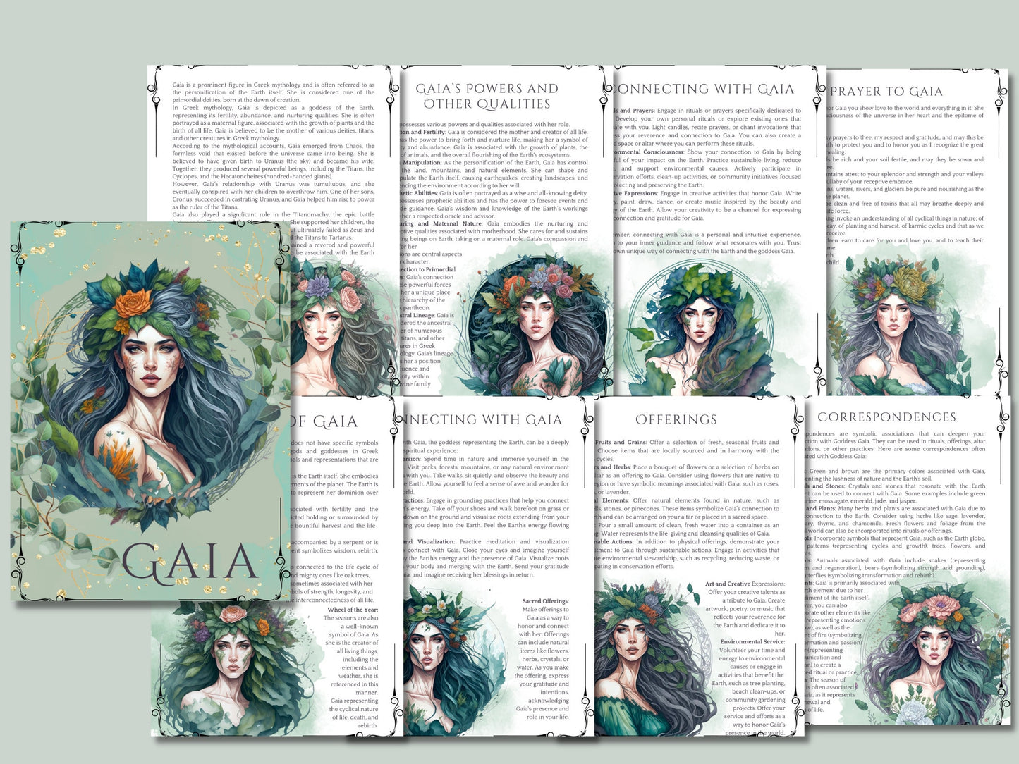 Gaia, Mother of Earth. Beautiful pages for your Book Of Shadows. Instant download.