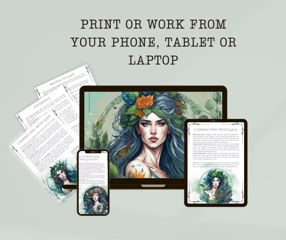 Gaia, Mother of Earth. Beautiful pages for your Book Of Shadows. Instant download.