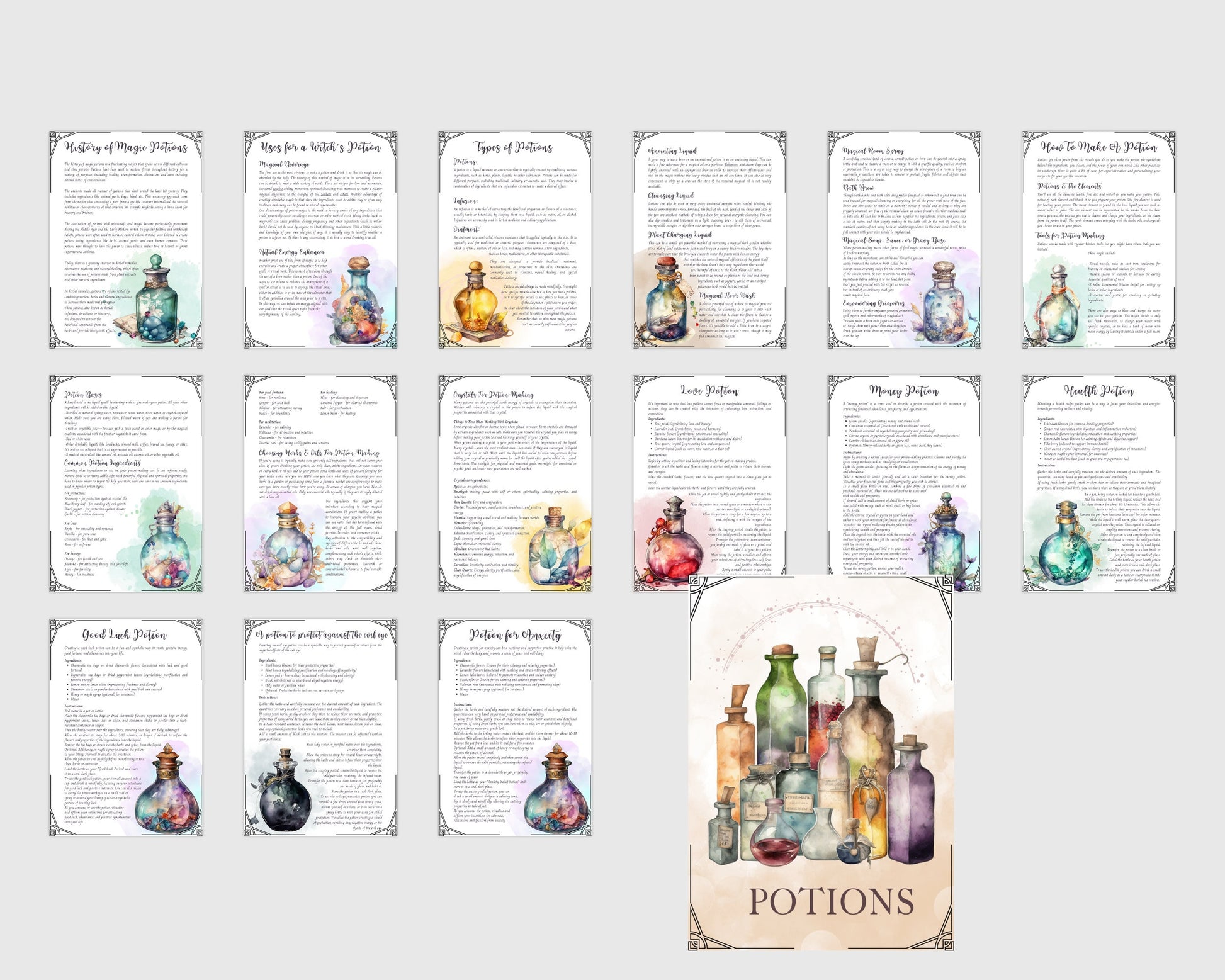 Potions. Beautiful pages for your Book Of Shadows. Instant download.