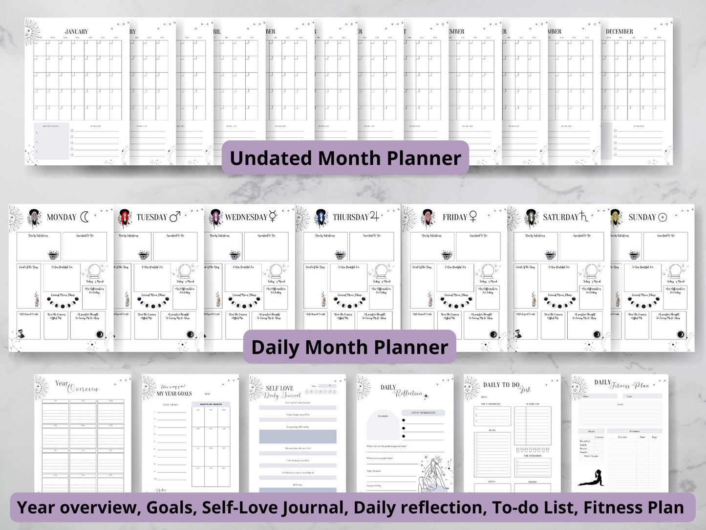 ADHD Undated Student Planner for Witches. Beautiful planner templates. Student Spells. Instant Download. PRINTABLE.