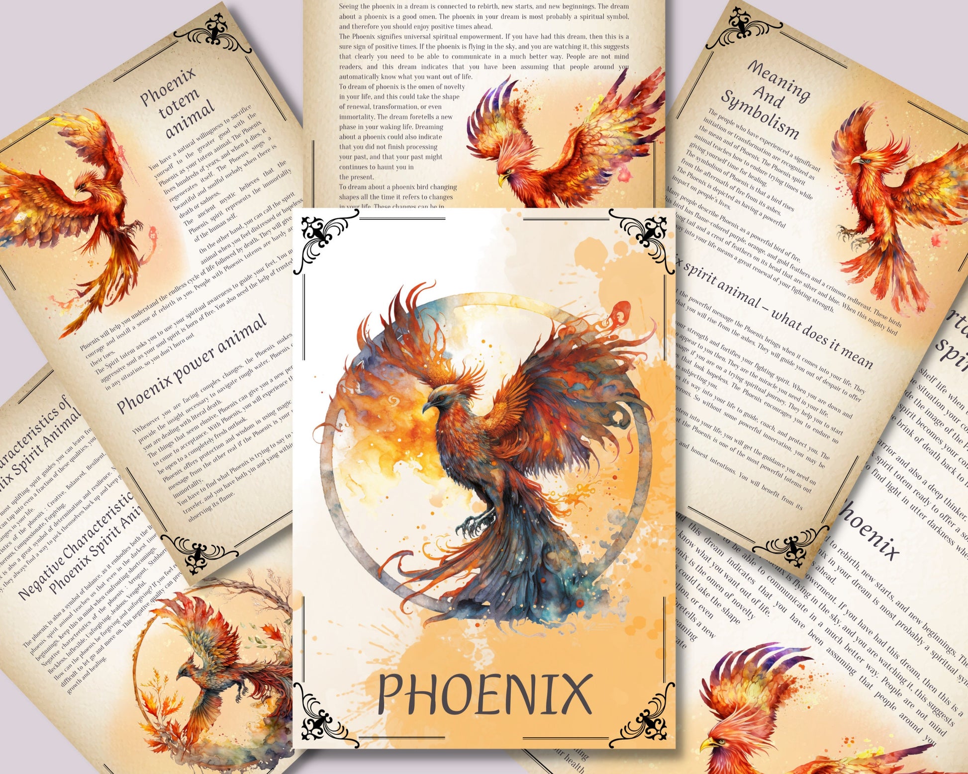 Phoenix. Sprit Animal. Beautiful pages for your Book Of Shadows. Instant Download.