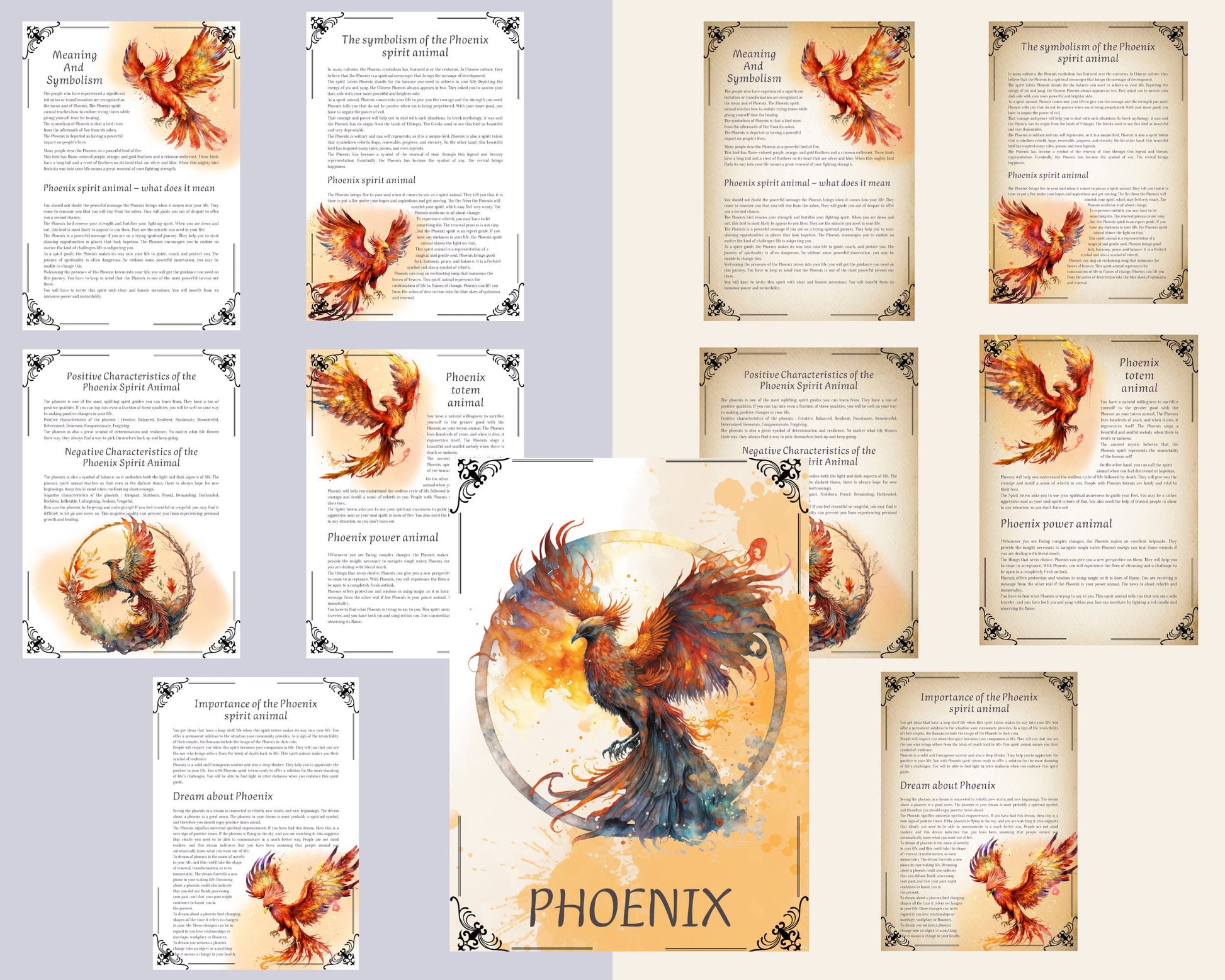 Phoenix. Sprit Animal. Beautiful pages for your Book Of Shadows. Instant Download.