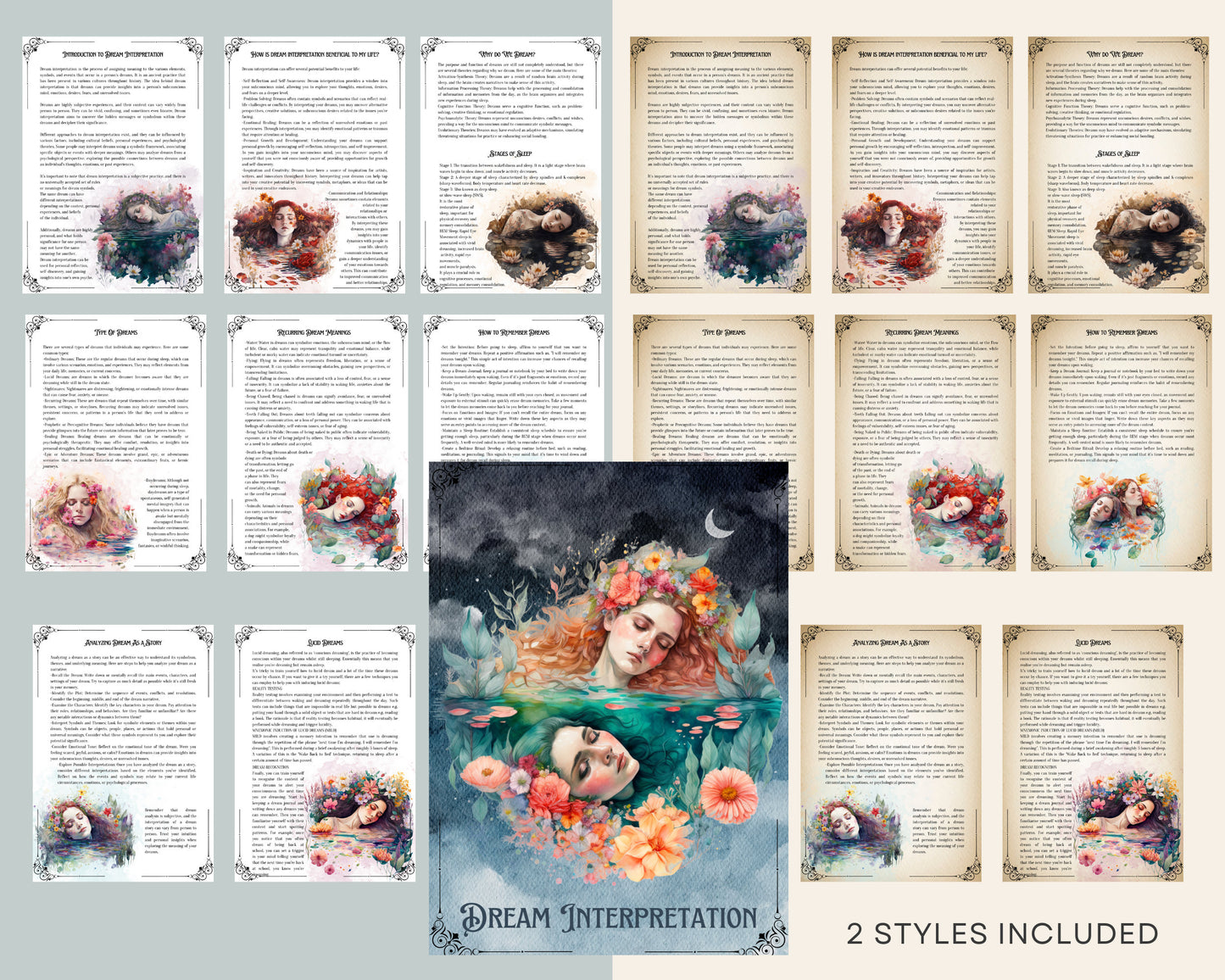 Dream Interpretation + BONUS. Beautiful pages for your Book Of Shadows. Instant Download.