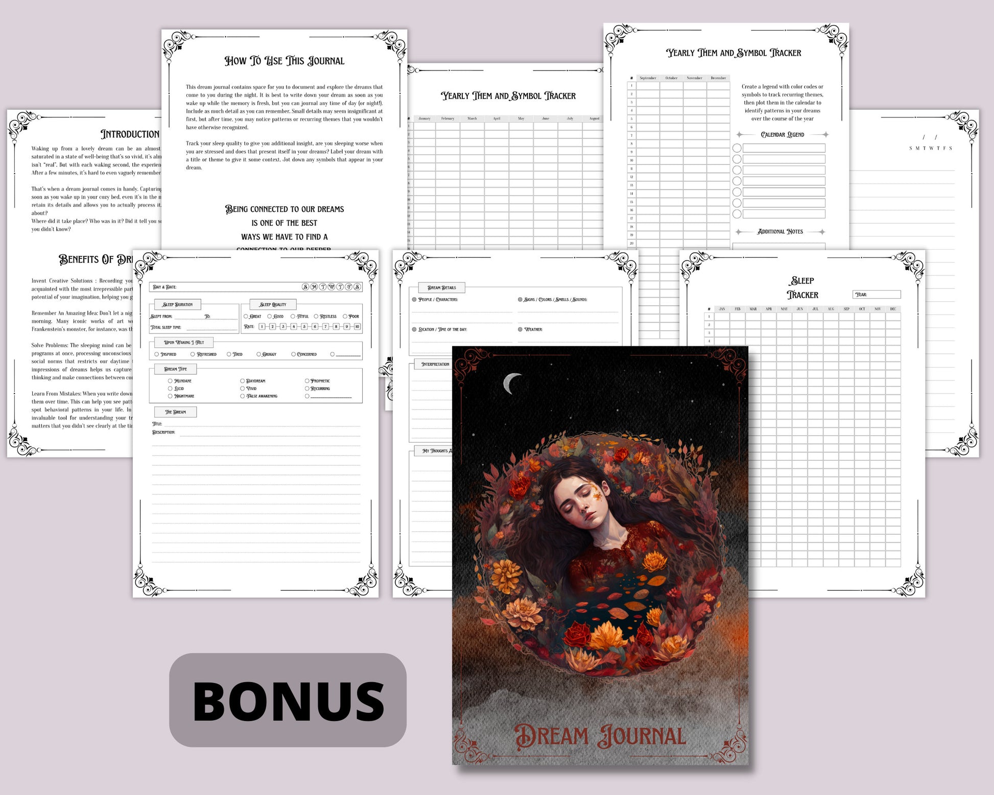 Dream Interpretation + BONUS. Beautiful pages for your Book Of Shadows. Instant Download.