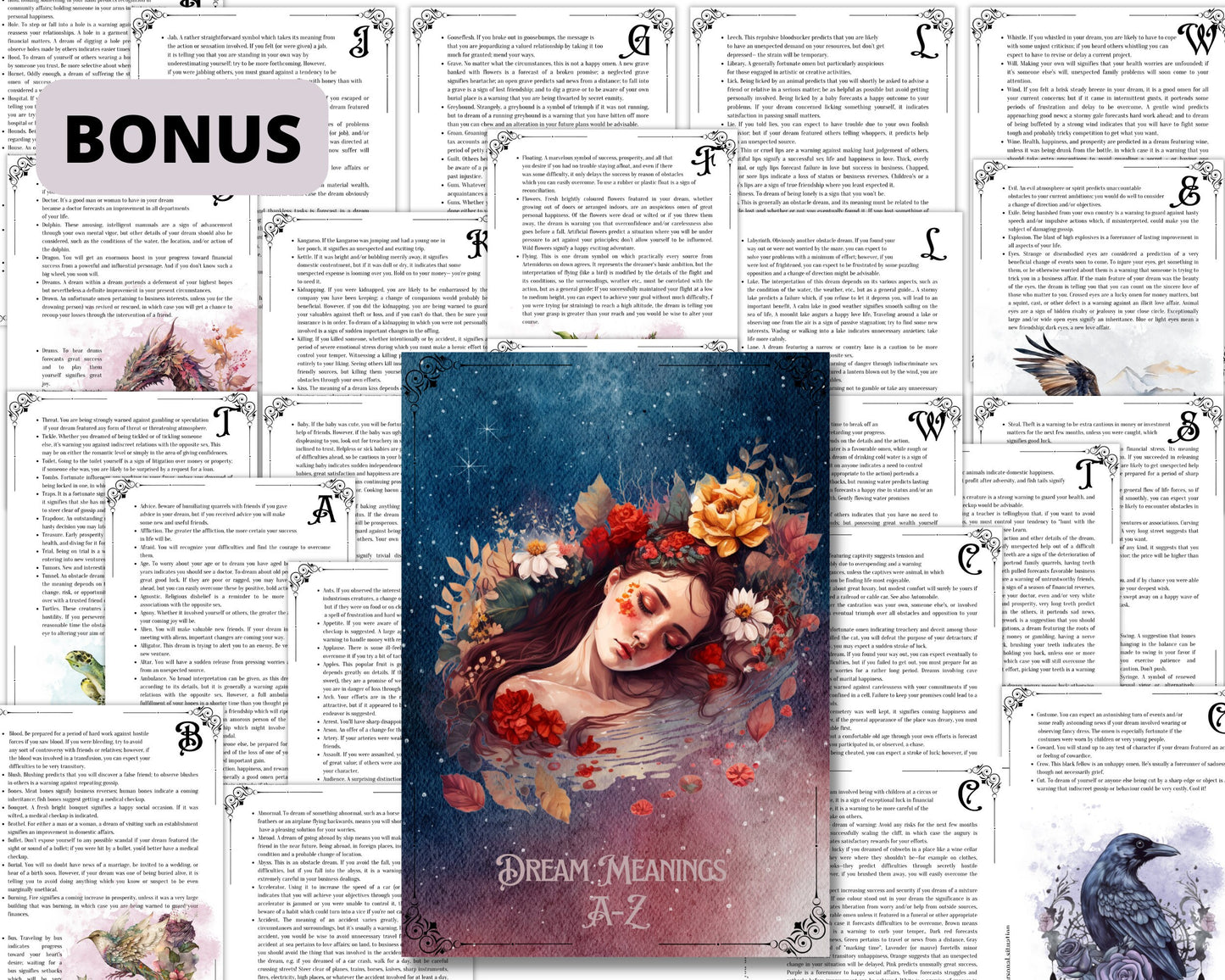 Dream Interpretation + BONUS. Beautiful pages for your Book Of Shadows. Instant Download.