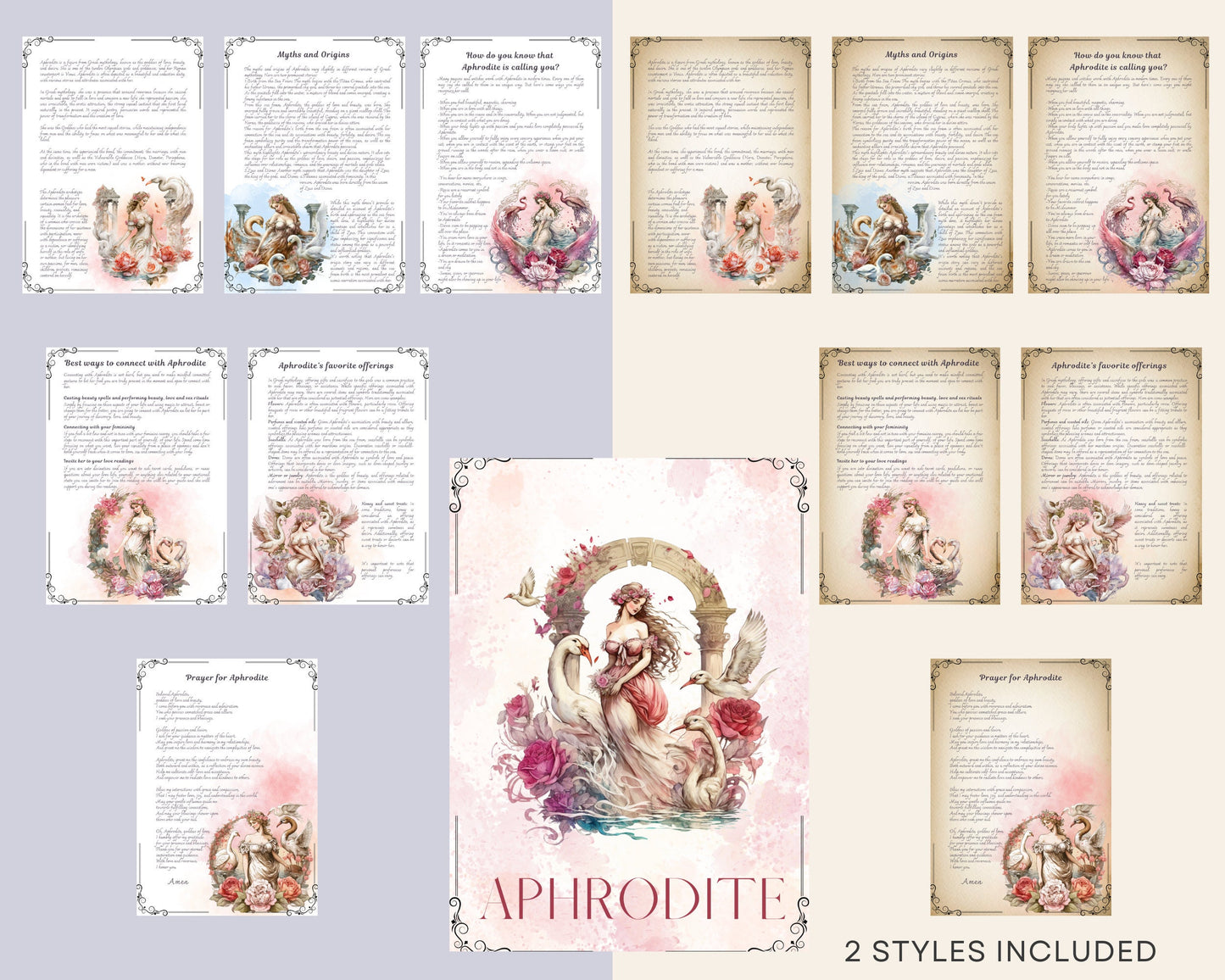 Aphrodite. Beautiful pages for your Book Of Shadows. Instant download