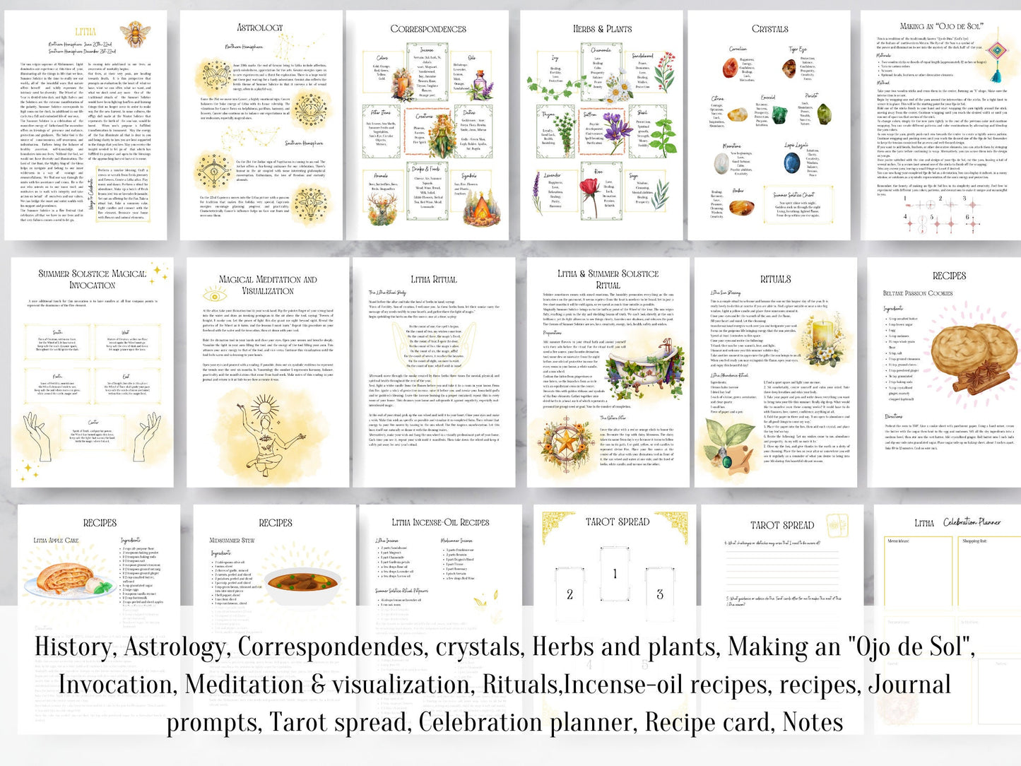 Litha Sabbat Grimoire Printable Book of Shadows, Pagan Wheel of the Year, Witchcraft BOS Pages, Wicca Ritual