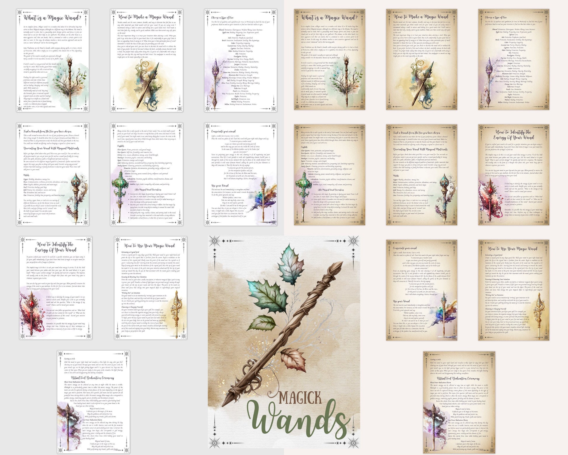Magick Wands. Beautiful pages for your Book Of Shadows. Instant Download.