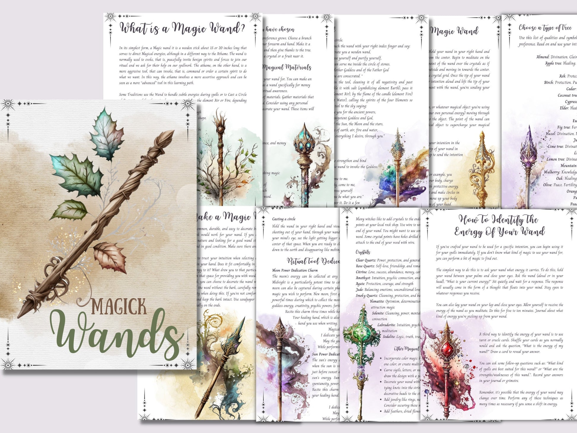 Magick Wands. Beautiful pages for your Book Of Shadows. Instant Download.