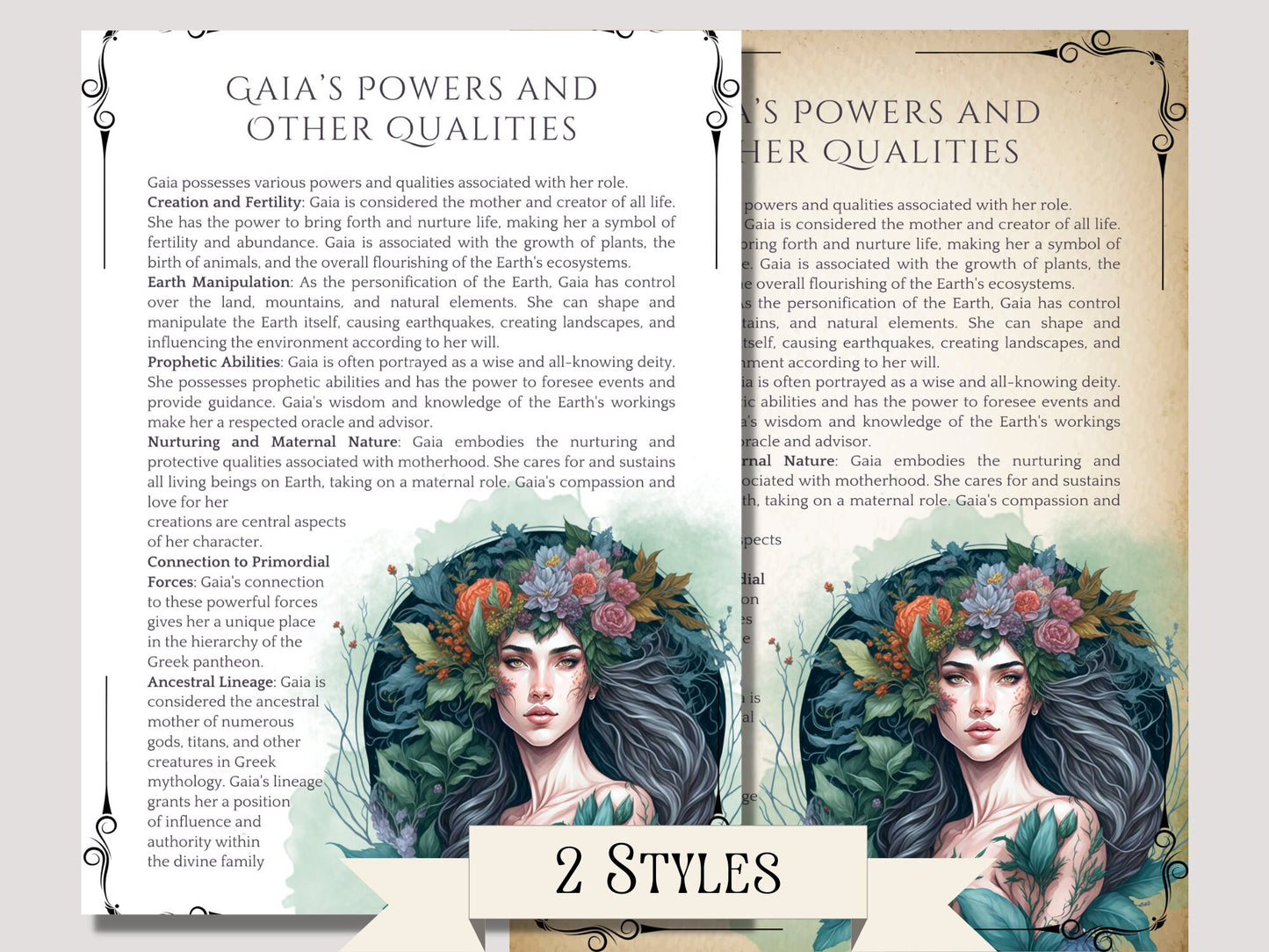 Gaia, Mother of Earth. Beautiful pages for your Book Of Shadows. Instant download.