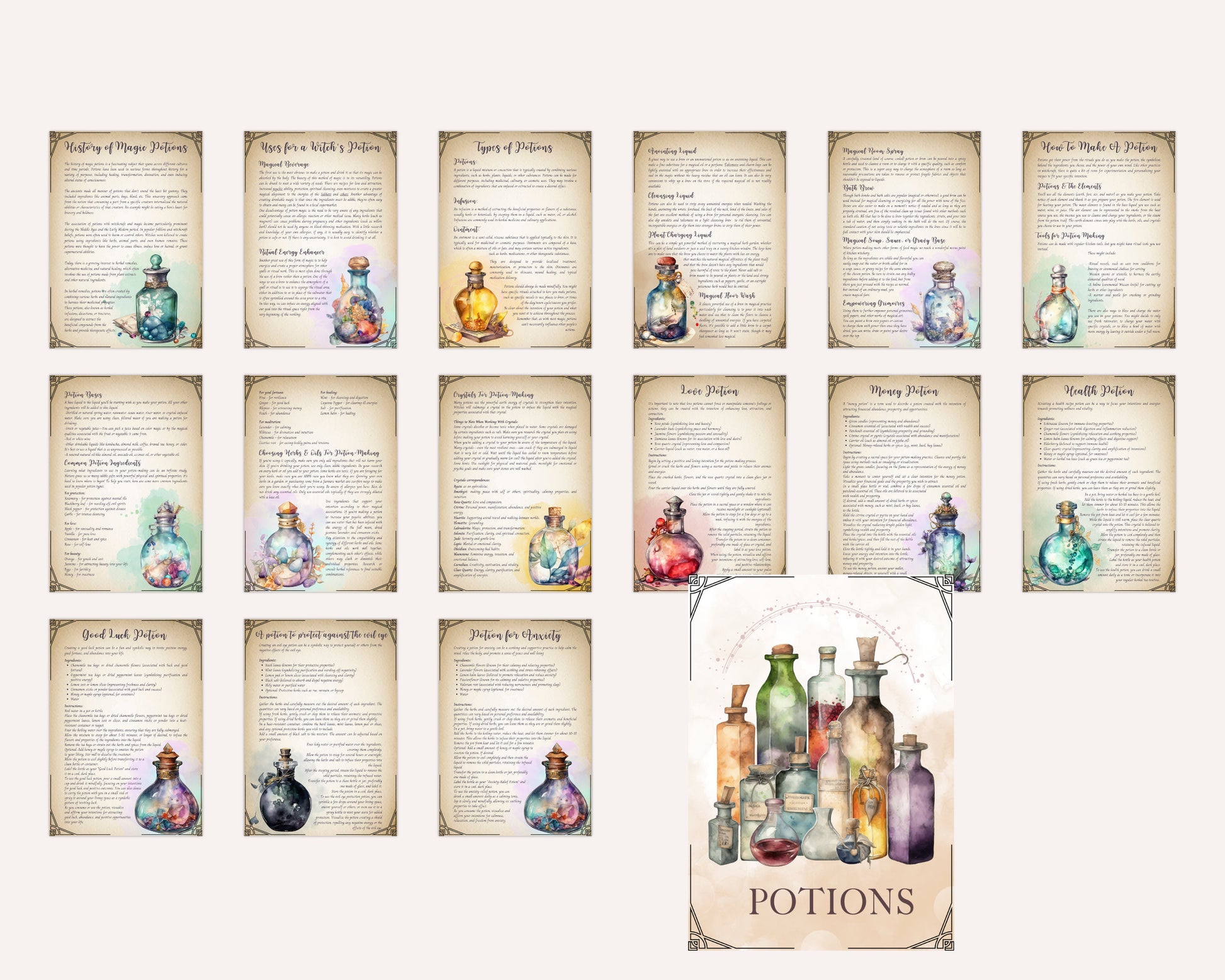 Potions. Beautiful pages for your Book Of Shadows. Instant download.