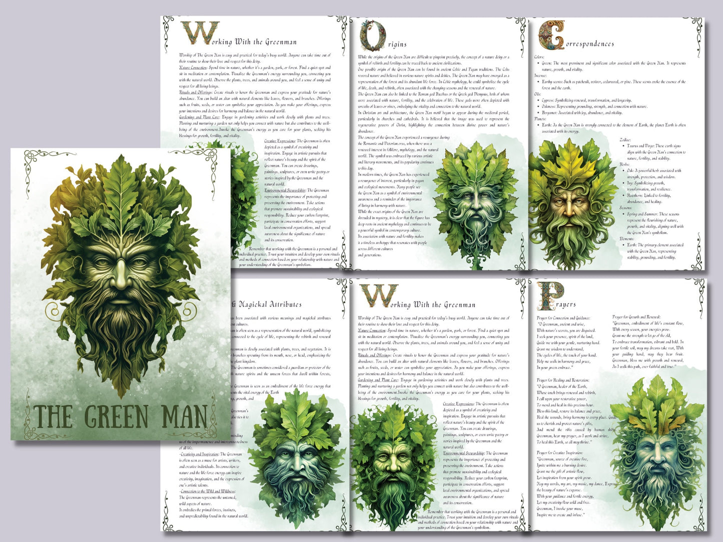 The Green Man. Beautiful pages for your Book Of Shadows. Instant Download