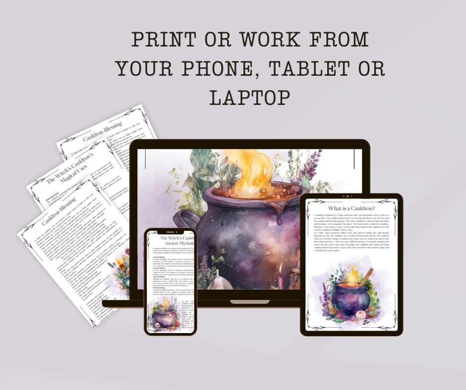 The Witch’s Cauldron. Beautiful pages for your Book Of Shadows. Instant download.