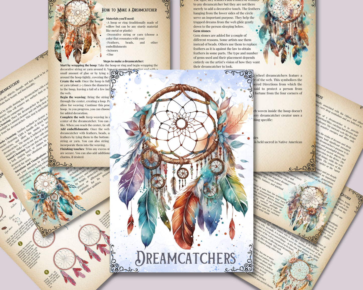Dreamcatchers. Beautiful pages for your Book Of Shadows. Instant Download.