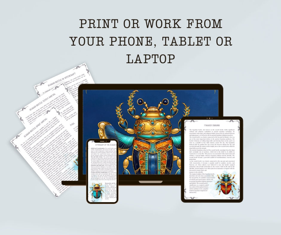 Ancient Egyptian Scarab Beetles. Spirit Animal. Beautiful pages for your Book Of Shadows. Instant download.
