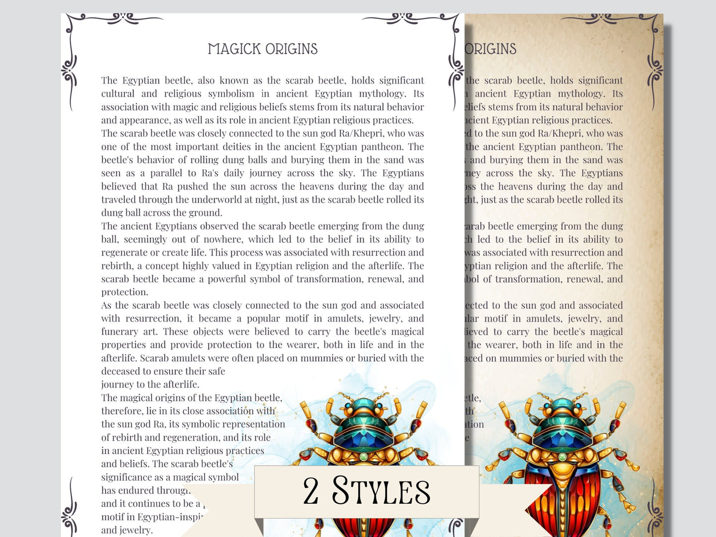Ancient Egyptian Scarab Beetles. Spirit Animal. Beautiful pages for your Book Of Shadows. Instant download.