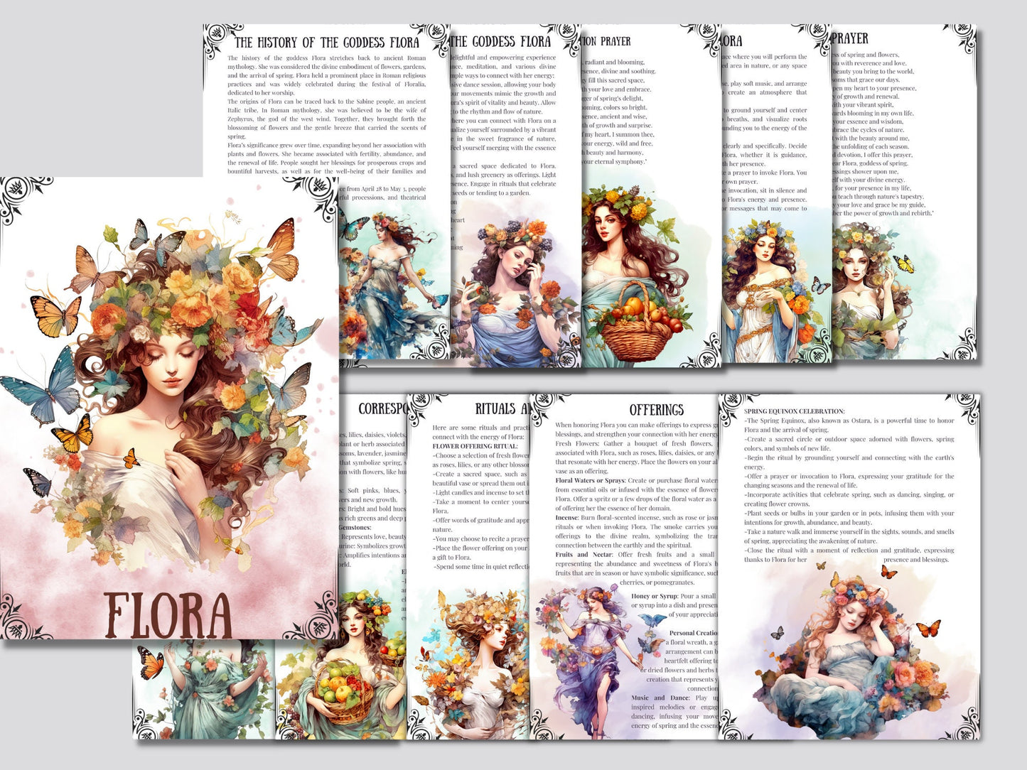 Flora. Roman Goddess of Spring. Beautiful pages for your Book Of Shadows. Instant download.