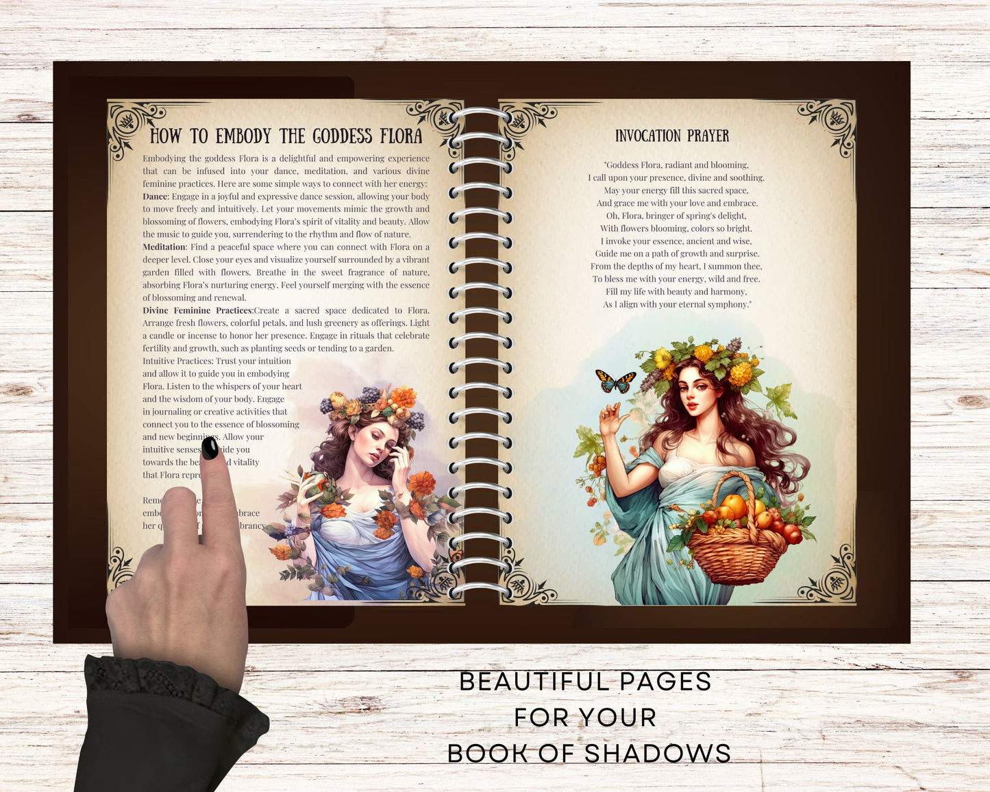 Flora. Roman Goddess of Spring. Beautiful pages for your Book Of Shadows. Instant download.