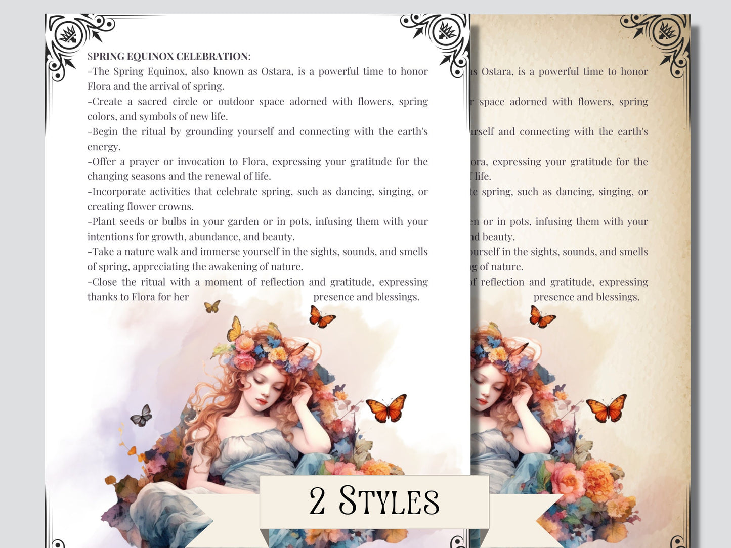 Flora. Roman Goddess of Spring. Beautiful pages for your Book Of Shadows. Instant download.
