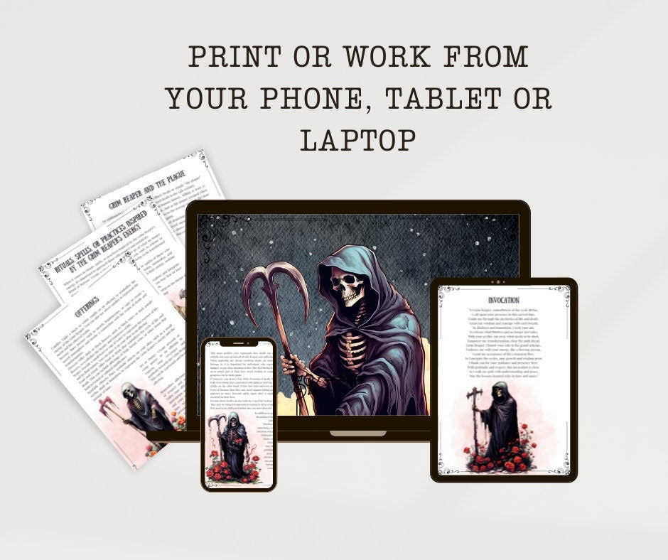 Grim Reaper. Beautiful pages for your Book Of Shadows. Instant download.