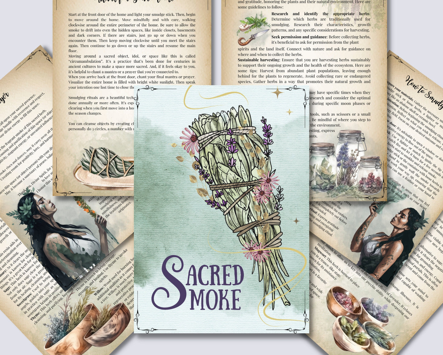 Sacred Smoke. Smudging For Beginners. Beautiful pages for your Book Of Shadows. Instant download