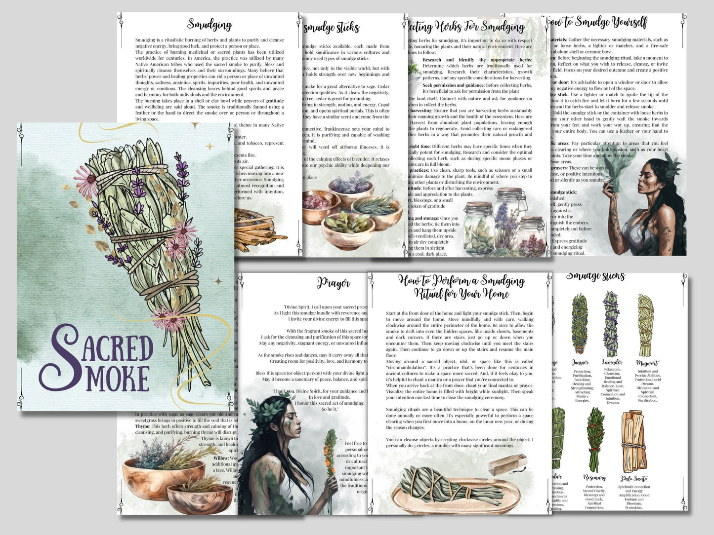 Sacred Smoke. Smudging For Beginners. Beautiful pages for your Book Of Shadows. Instant download