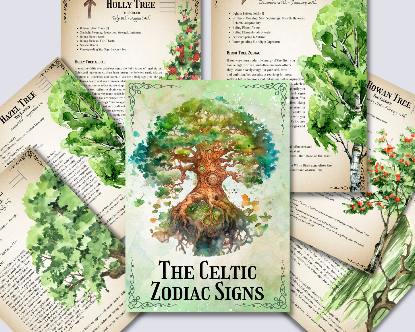 The Celtic Zodiac Tree signs. Celtic Tree Astrology. Beautiful pages for your Book Of Shadows. Instant download