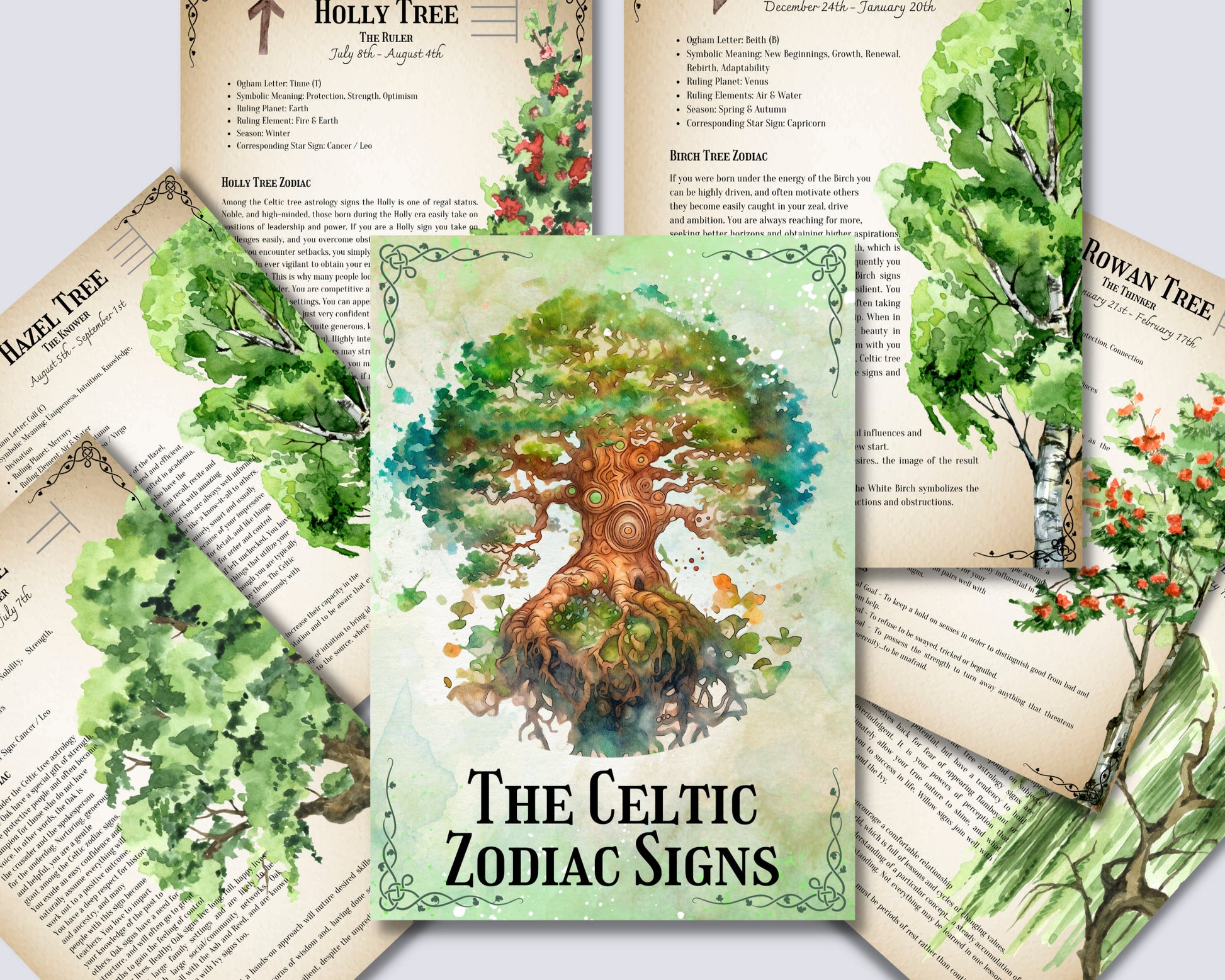 The Celtic Zodiac Tree signs. Celtic Tree Astrology. Beautiful pages for your Book Of Shadows. Instant download