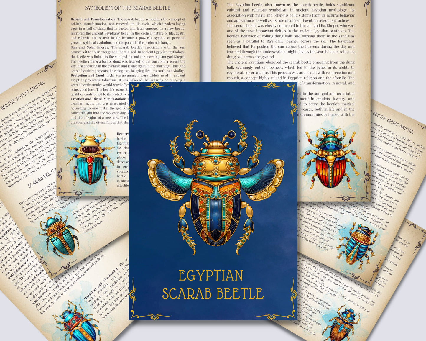 Ancient Egyptian Scarab Beetles. Spirit Animal. Beautiful pages for your Book Of Shadows. Instant download.