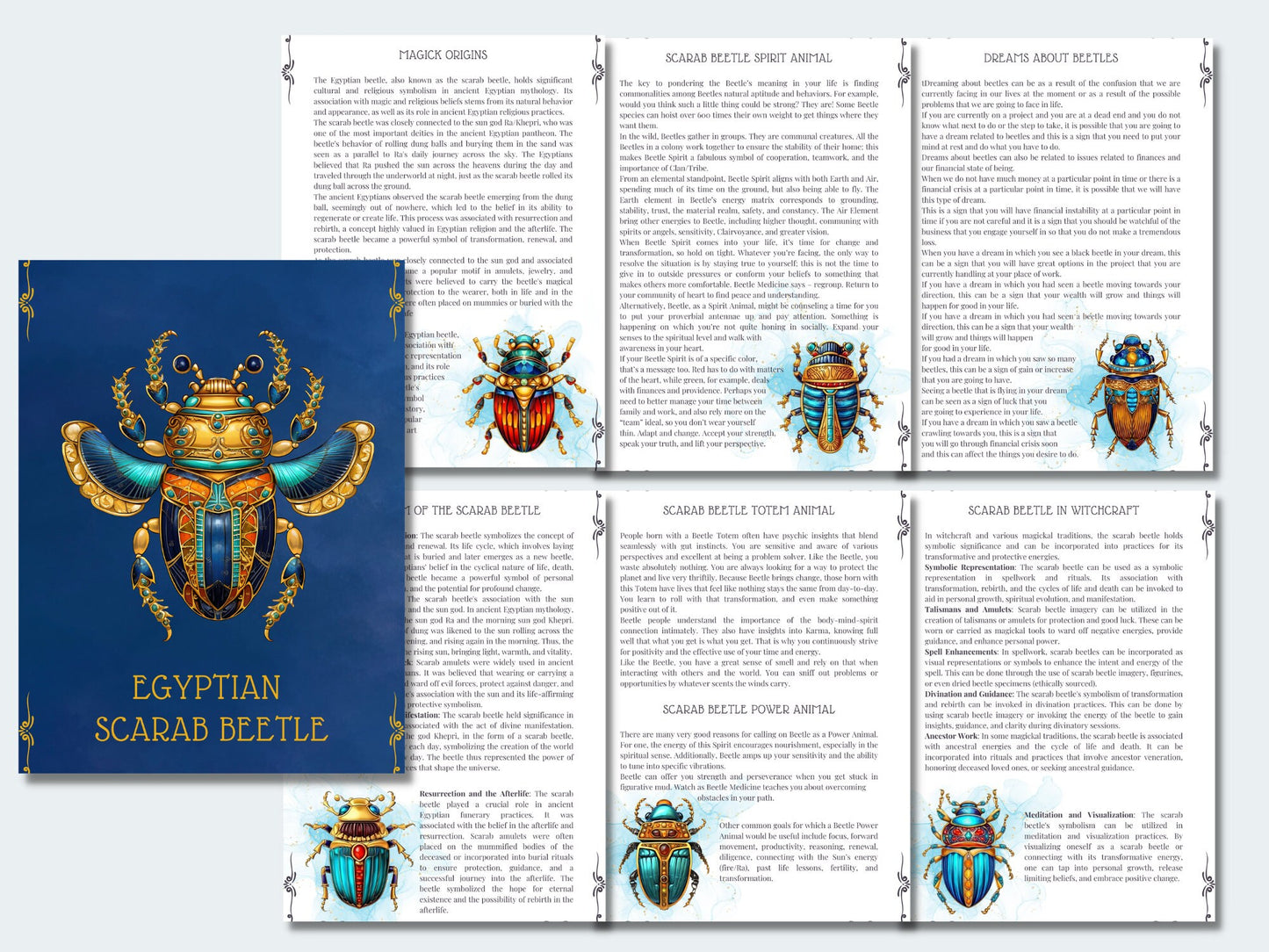 Ancient Egyptian Scarab Beetles. Spirit Animal. Beautiful pages for your Book Of Shadows. Instant download.