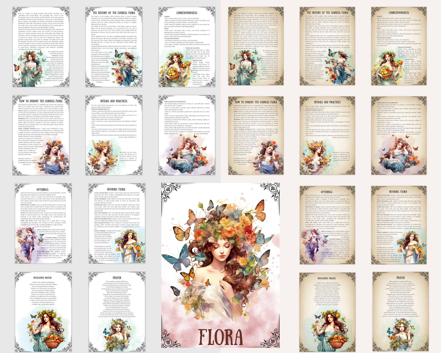 Flora. Roman Goddess of Spring. Beautiful pages for your Book Of Shadows. Instant download.