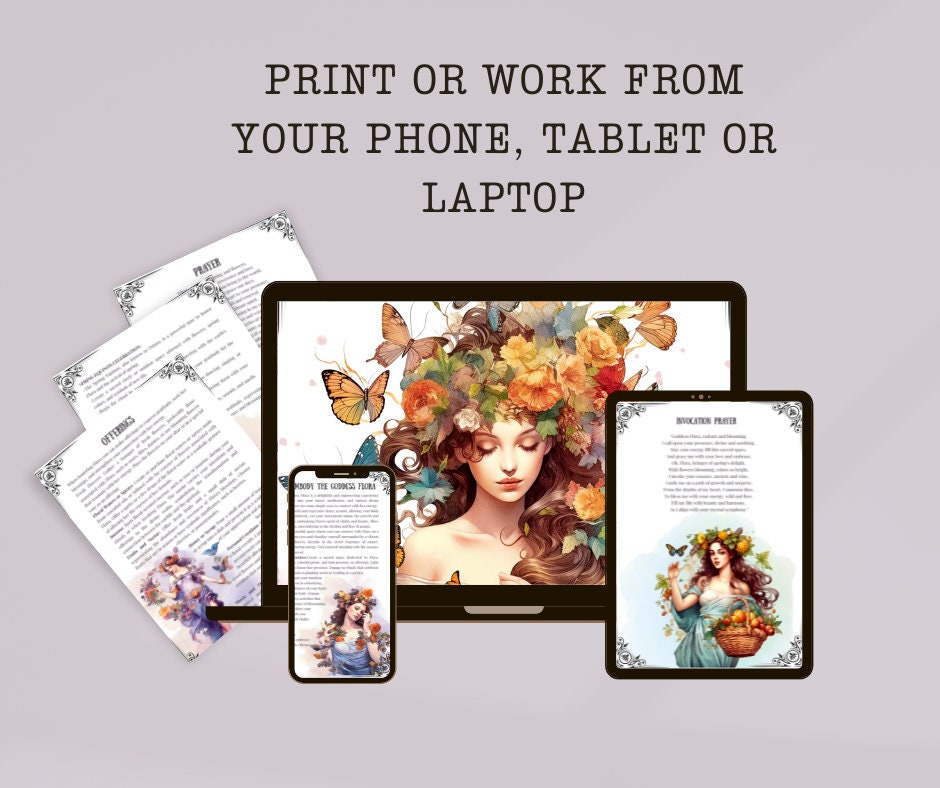 Flora. Roman Goddess of Spring. Beautiful pages for your Book Of Shadows. Instant download.