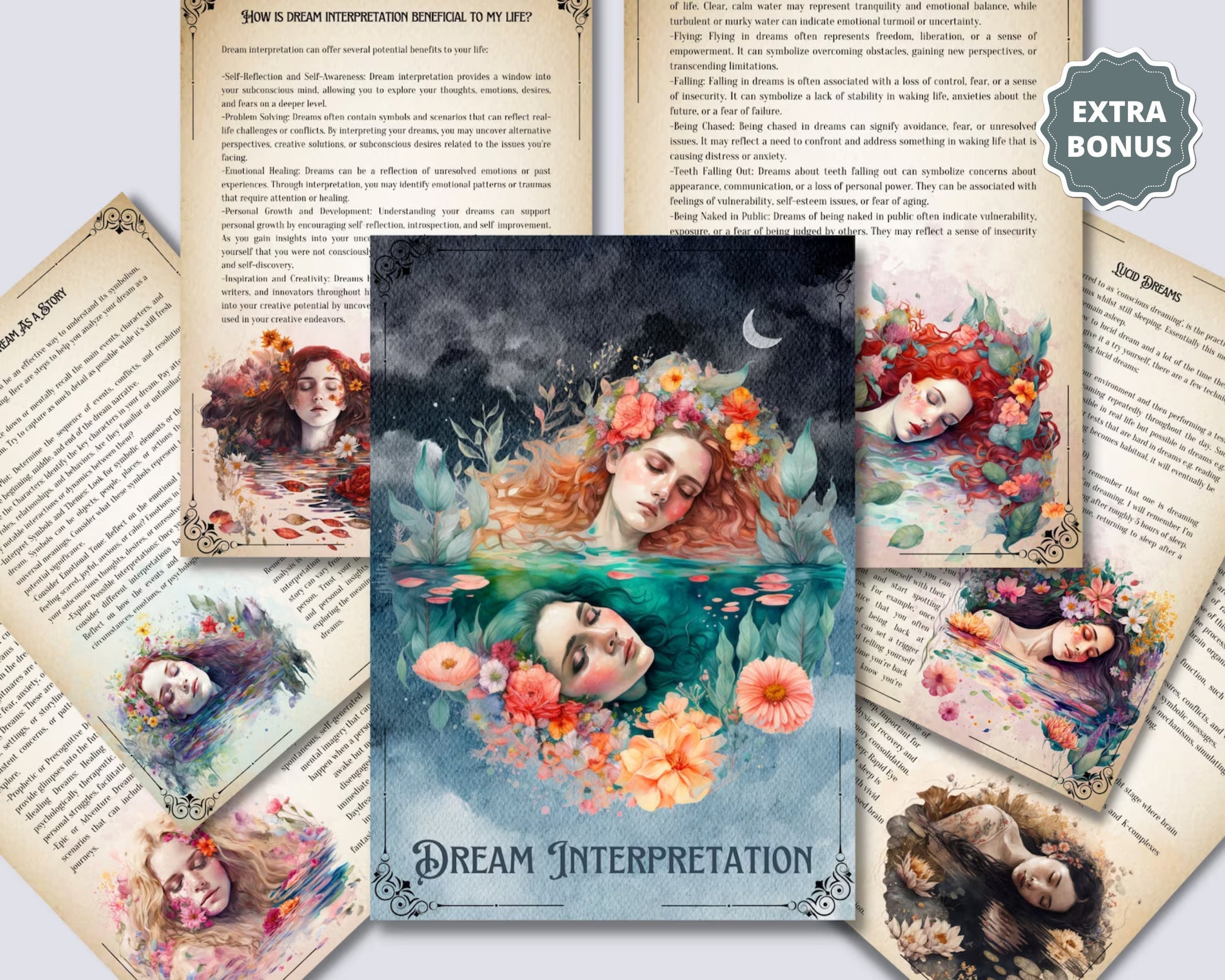 Dream Interpretation + BONUS. Beautiful pages for your Book Of Shadows. Instant Download.