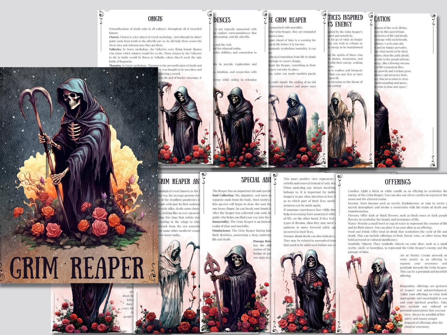 Grim Reaper. Beautiful pages for your Book Of Shadows. Instant download.