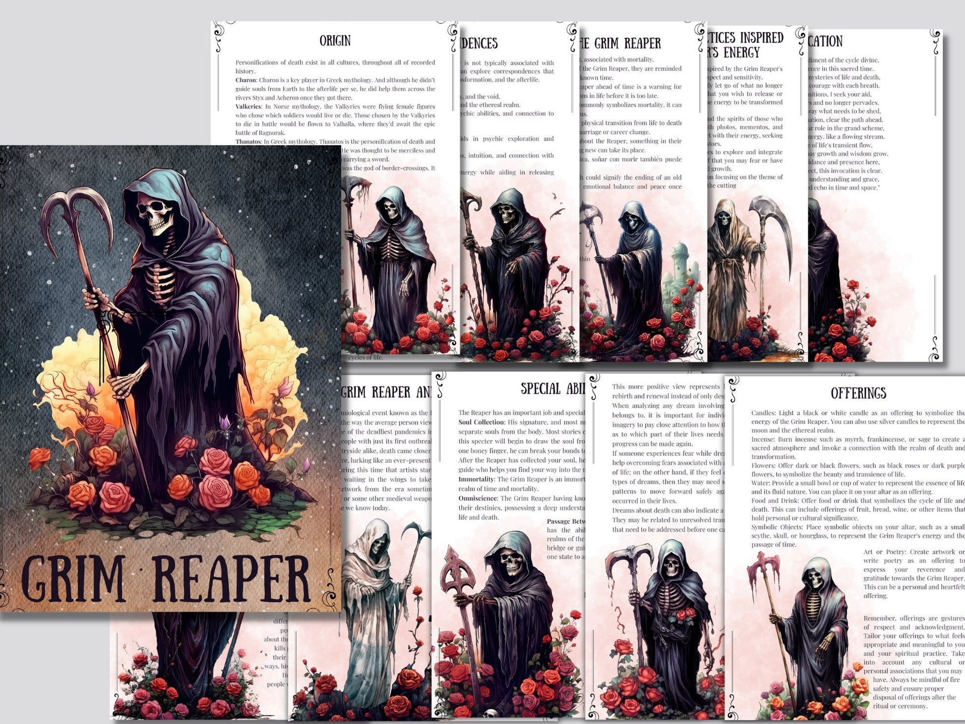 Grim Reaper. Beautiful pages for your Book Of Shadows. Instant download.