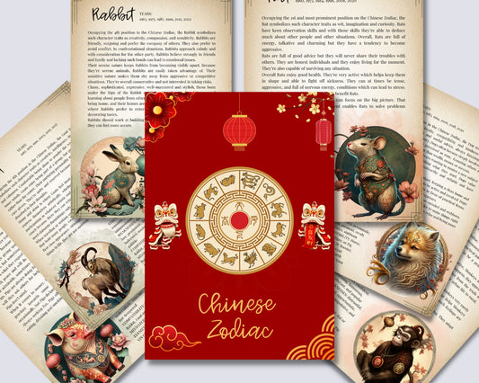 Chinese Zodiac. Beautiful pages for your Book Of Shadows. Instant Download.