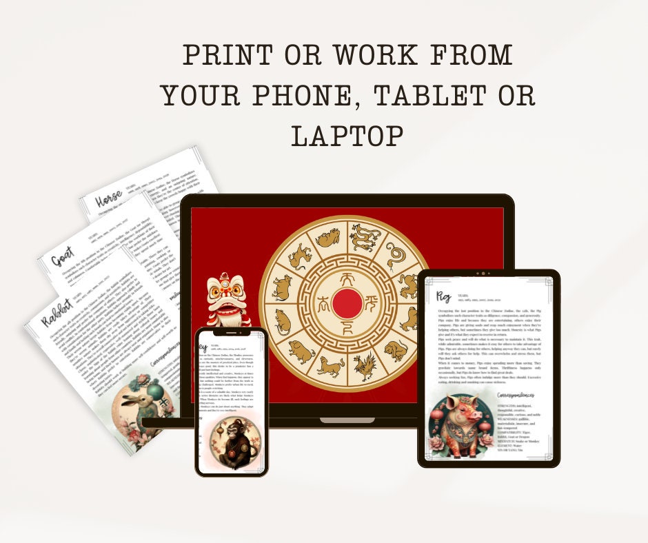 Chinese Zodiac. Beautiful pages for your Book Of Shadows. Instant Download.