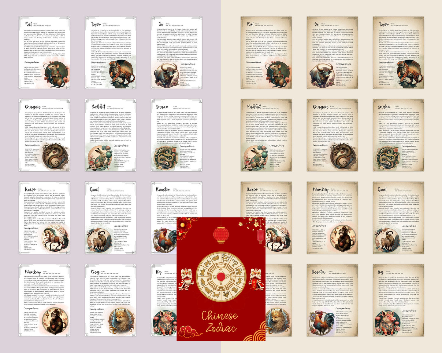 Chinese Zodiac. Beautiful pages for your Book Of Shadows. Instant Download.