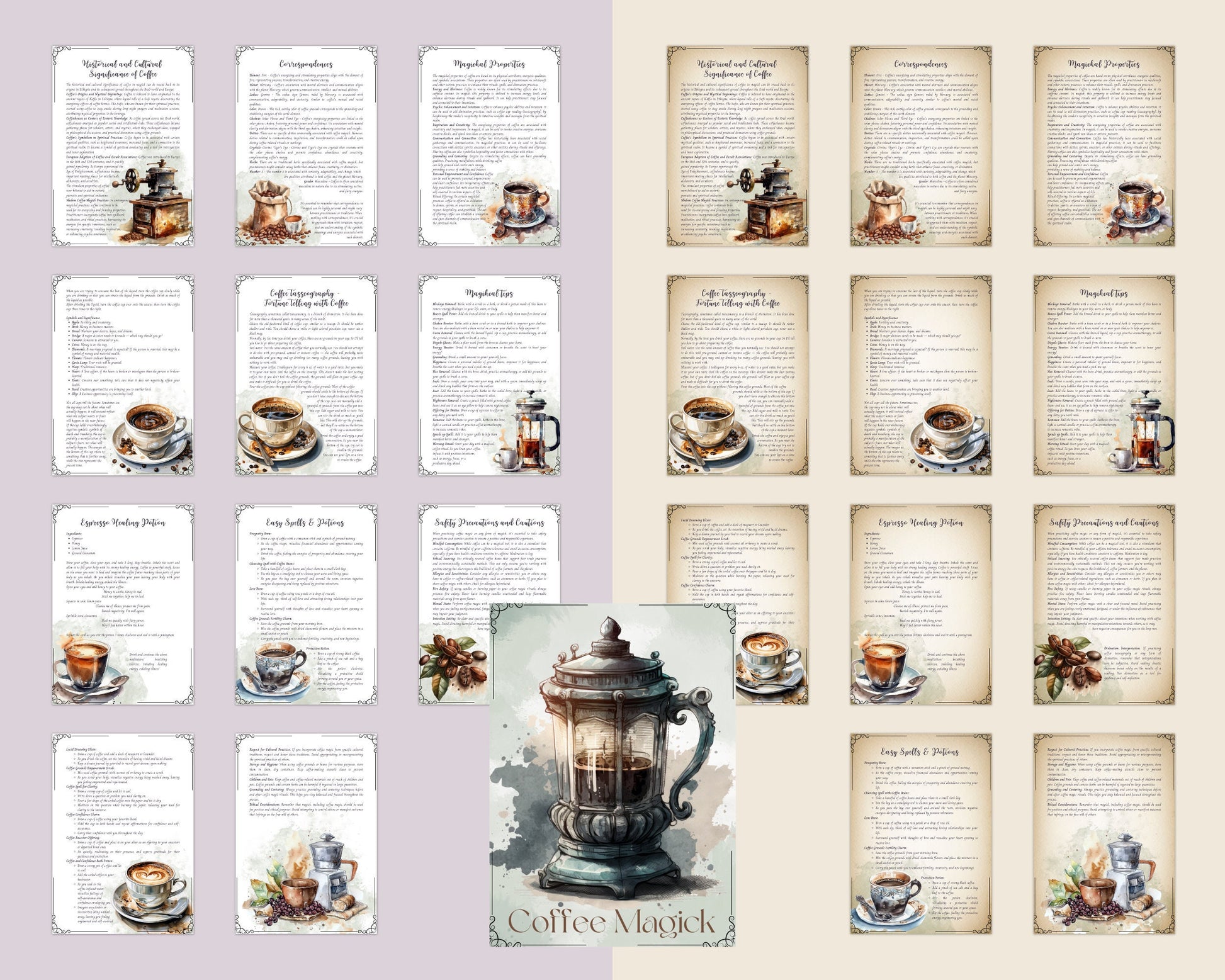 Coffee Magick. Beautiful pages for your Book Of Shadows. Instant download