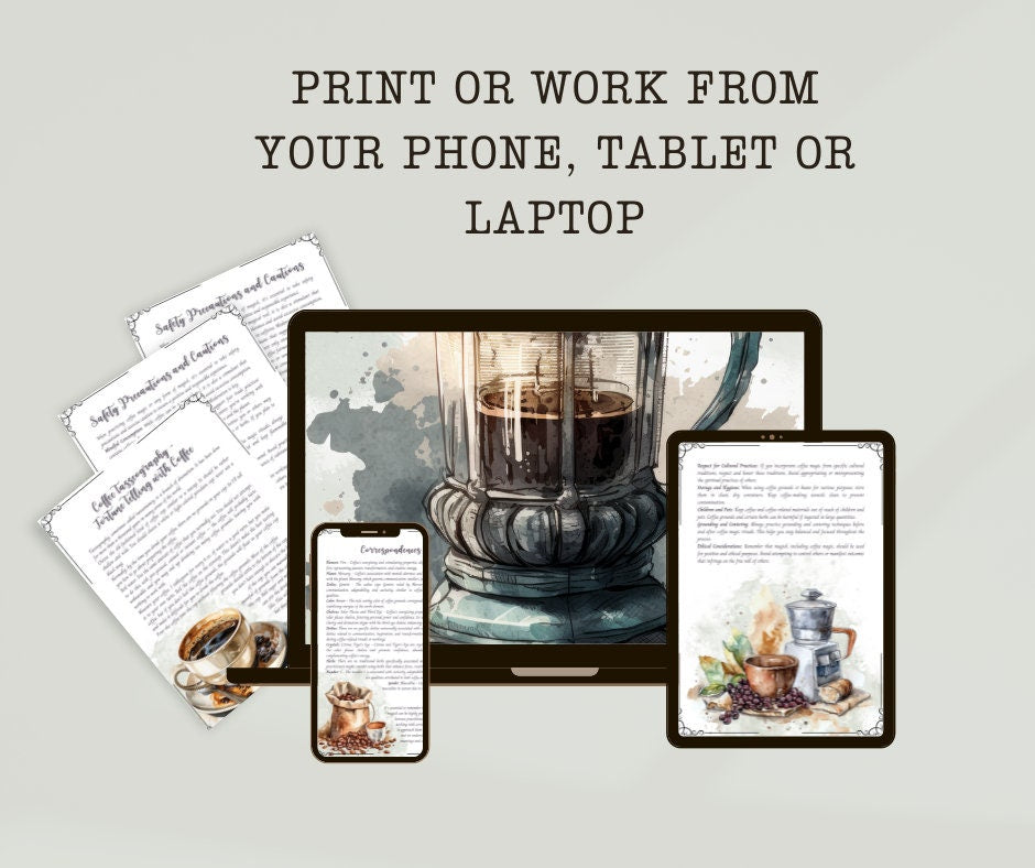 Coffee Magick. Beautiful pages for your Book Of Shadows. Instant download