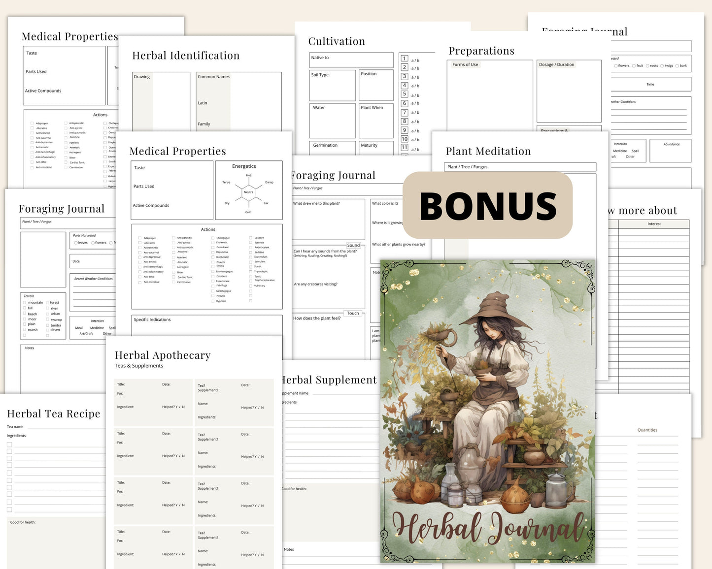 Herbal Magick + BONUS (Herbal journal). Basics. Beautiful pages for your Book Of Shadows. Instant download.