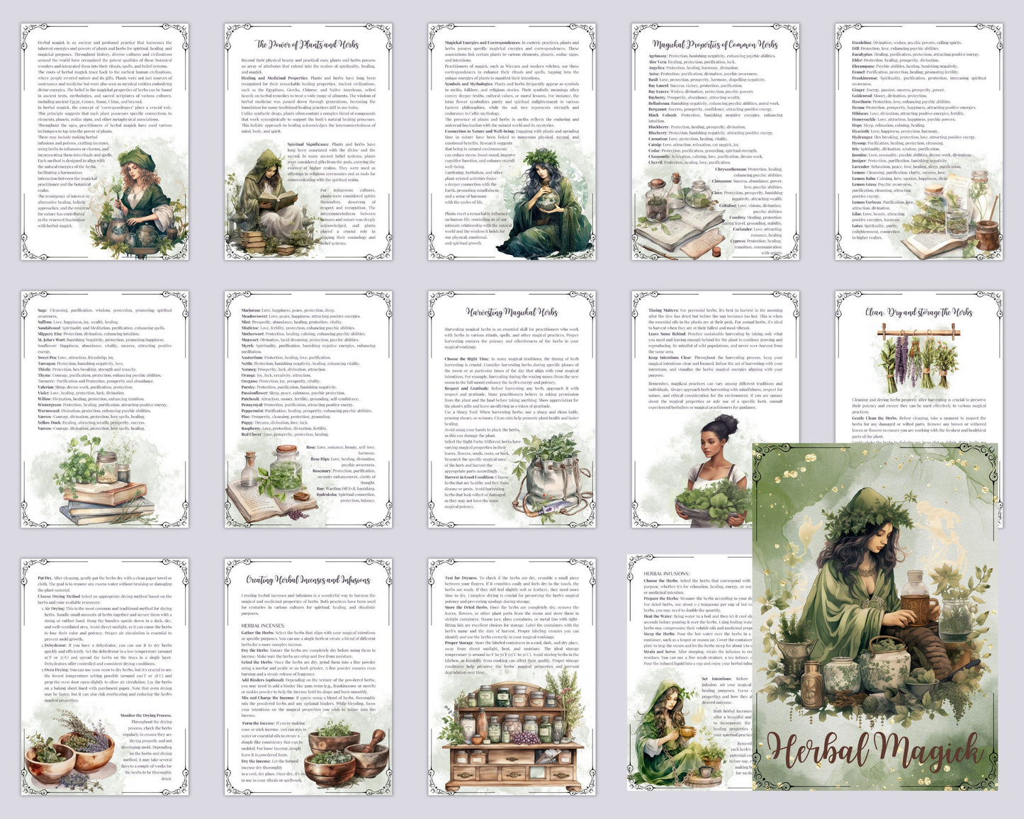 Herbal Magick + BONUS (Herbal journal). Basics. Beautiful pages for your Book Of Shadows. Instant download.