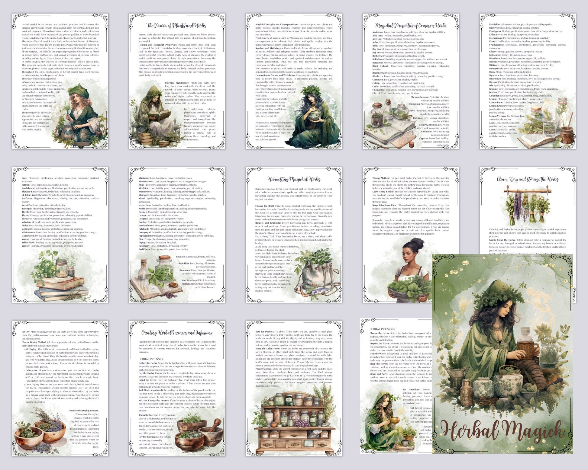 Herbal Magick + BONUS (Herbal journal). Basics. Beautiful pages for your Book Of Shadows. Instant download.