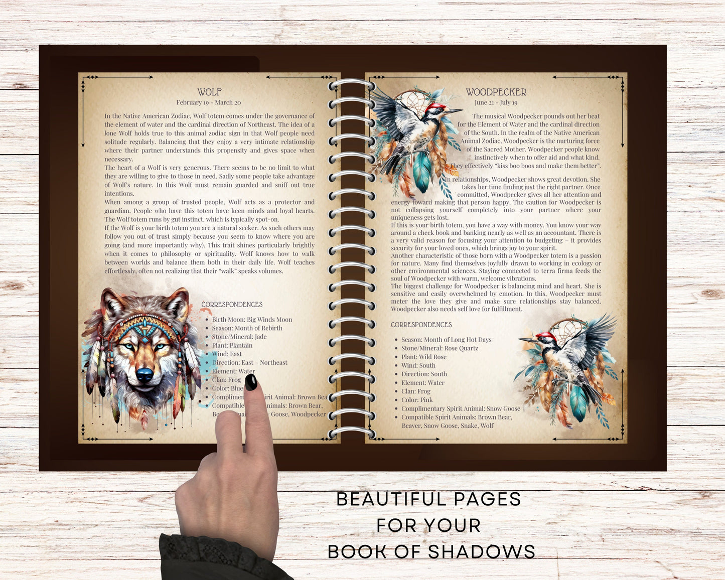 Native American Zodiac. Animals. Beautiful pages for your Book Of Shadows. Instant download.