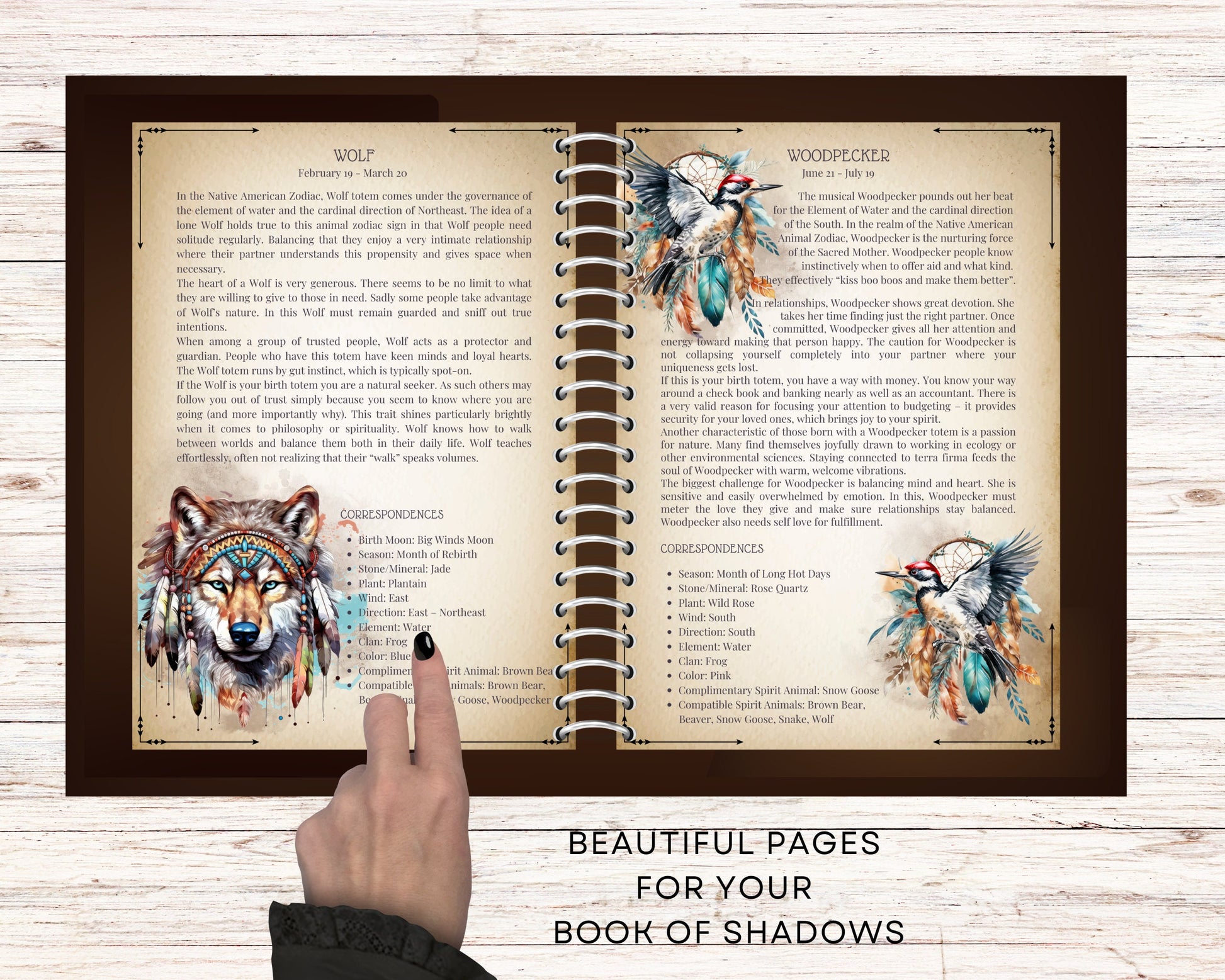 Native American Zodiac. Animals. Beautiful pages for your Book Of Shadows. Instant download.