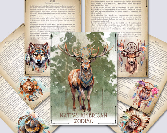Native American Zodiac. Animals. Beautiful pages for your Book Of Shadows. Instant download.