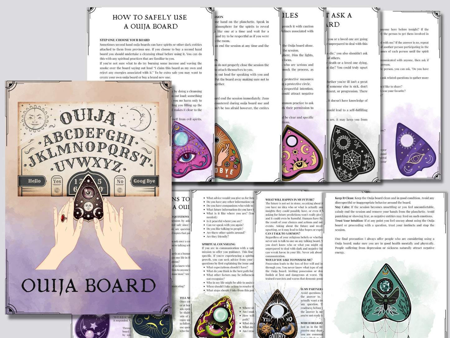 OUIJA board for beginners. Beautiful pages for your Book Of Shadows. Instant download.