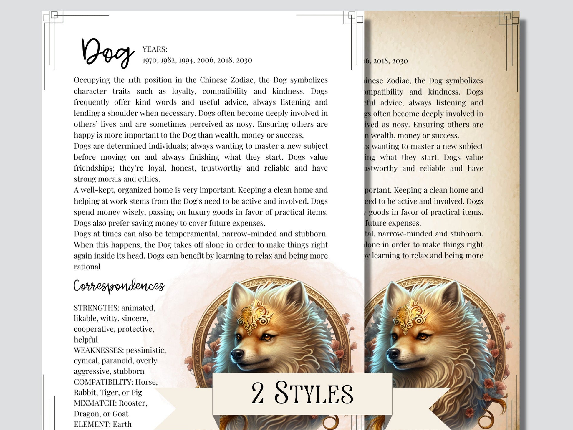 Chinese Zodiac. Beautiful pages for your Book Of Shadows. Instant Download.