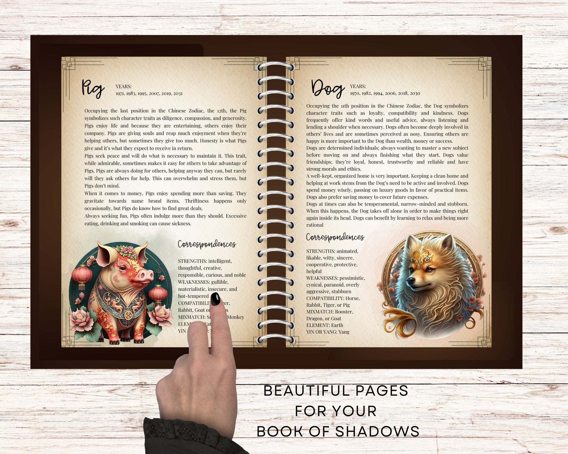 Chinese Zodiac. Beautiful pages for your Book Of Shadows. Instant Download.